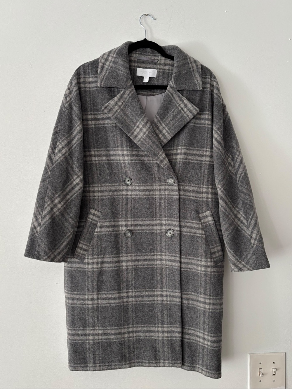 The White Company Womens S Gray Plaid Wool Blend Double Breasted Coat NWOT